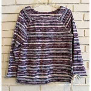 T By Talbots Sweatshirt‎ Womens Sz Medium Side Tie Boat Neck Striped